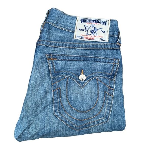 VINTAGE True Religion Jeans Size 34 STRAIGHT Blue - Picture 1 of 6